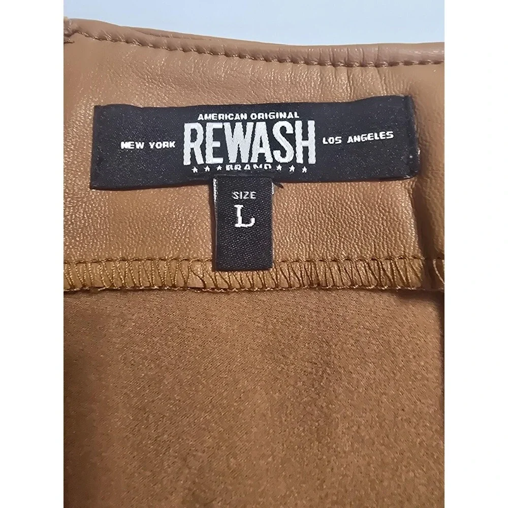 Rewash‎ Camel Tan Vegan Faux Leather Mini Skirt Size L J19040CM3 Brown Edgy Chic